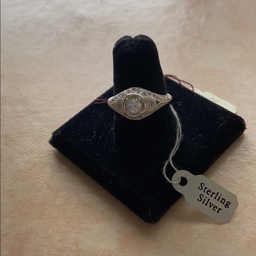 Sterling Silver Antique Style Cz Filagree Ring